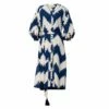 Blue Zig Zag Dress With Blue Embroidery
