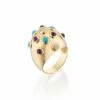 Deco Dome Ring With Opals, Amethysts And Turquoise Gemstones