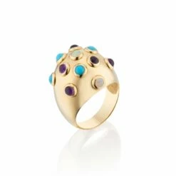 Deco Dome Ring With Opals, Amethysts And Turquoise Gemstones