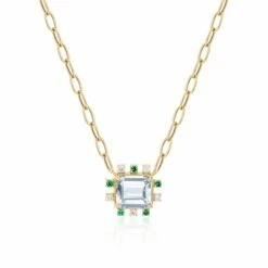 Floating Gemstone Pendant Necklace With Emeralds And Diamonds