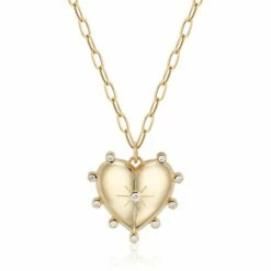 Puff Heart Love Pendant Necklace With Diamonds