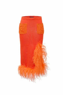Orange Knit Midi Skirt