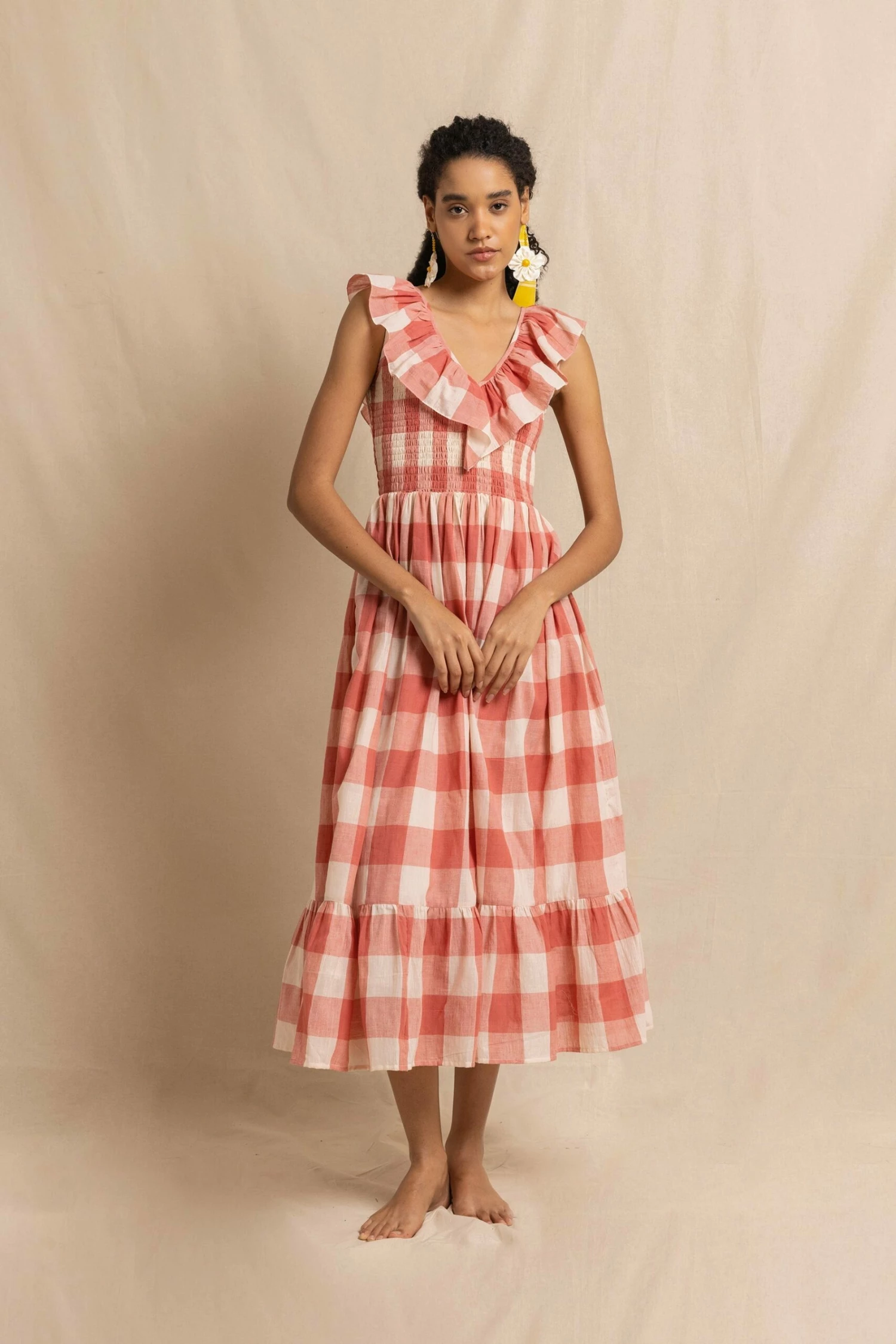 Birdie Dress In Pink Handloom Check 1 Birdie Dress In Pink Handloom Check