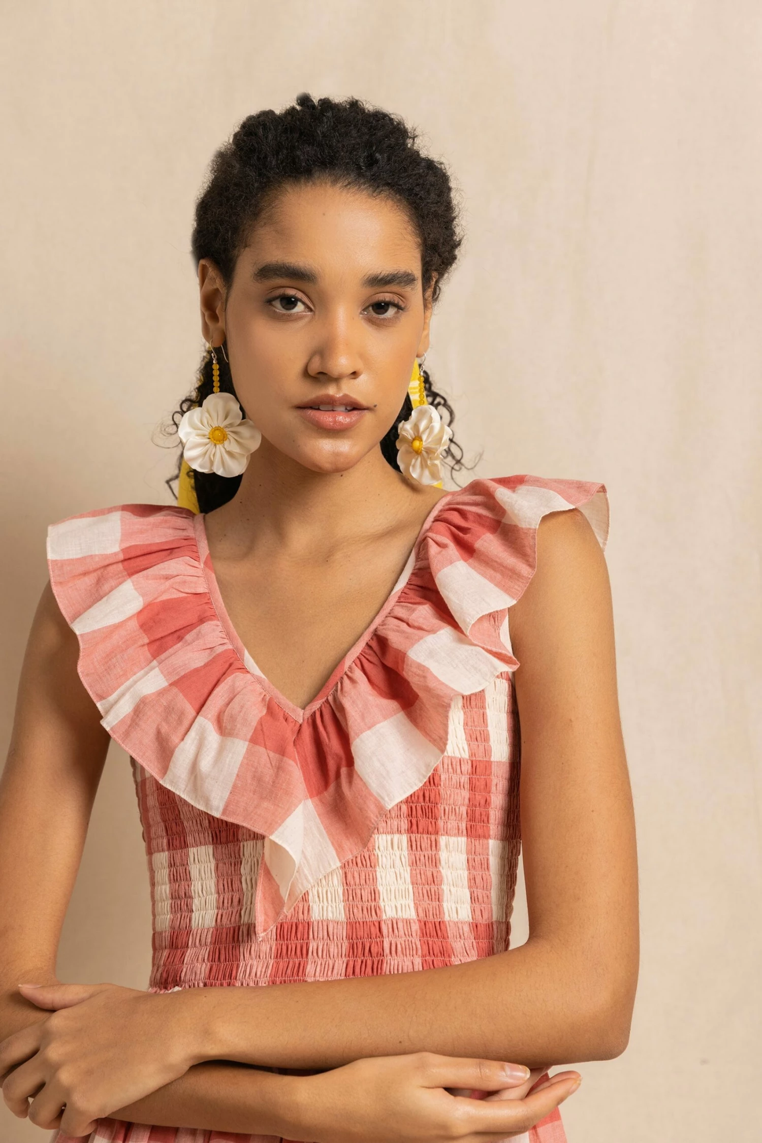 Birdie Dress In Pink Handloom Check 2 Birdie Dress In Pink Handloom Check - Image 2