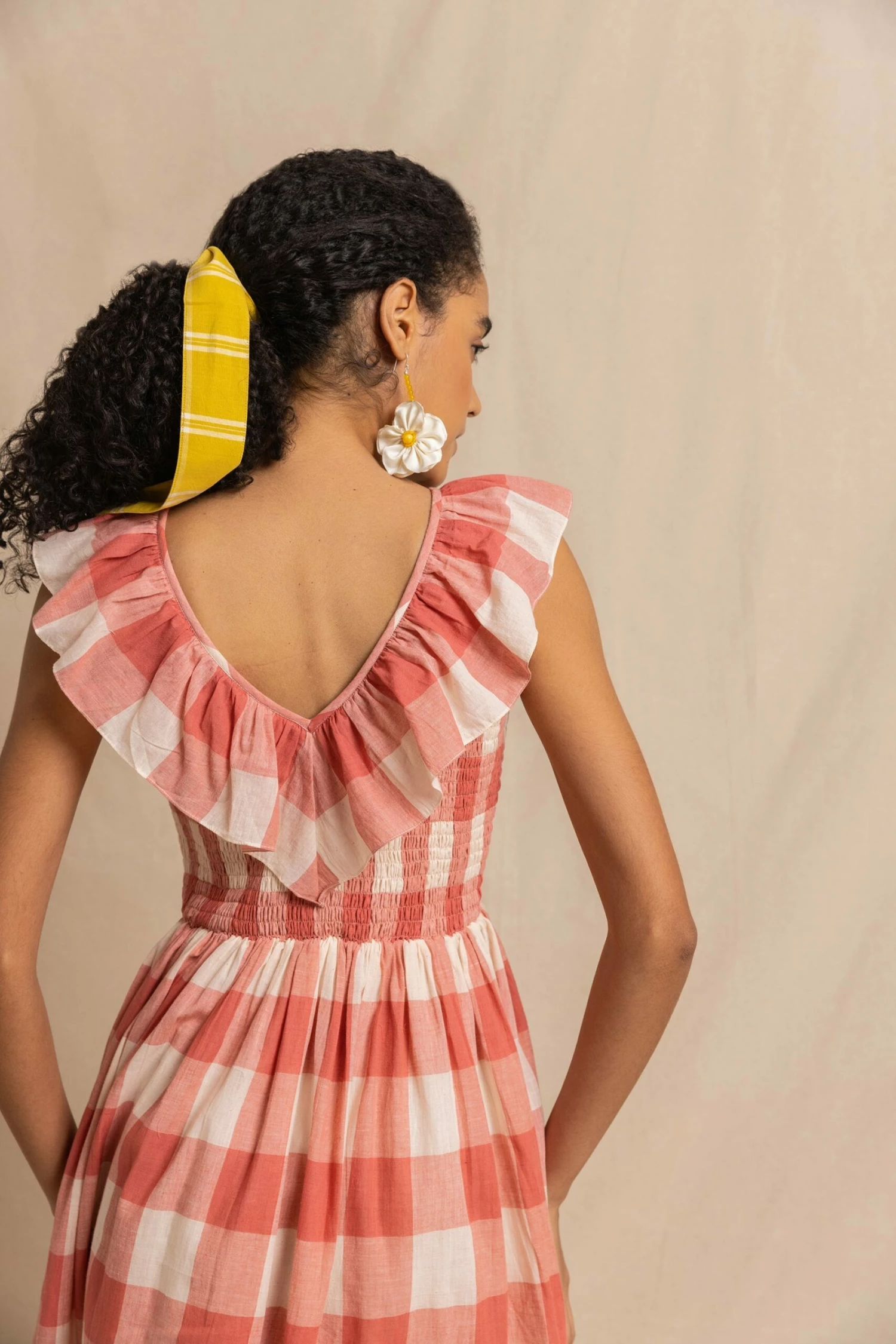 Birdie Dress In Pink Handloom Check 4 Birdie Dress In Pink Handloom Check - Image 4