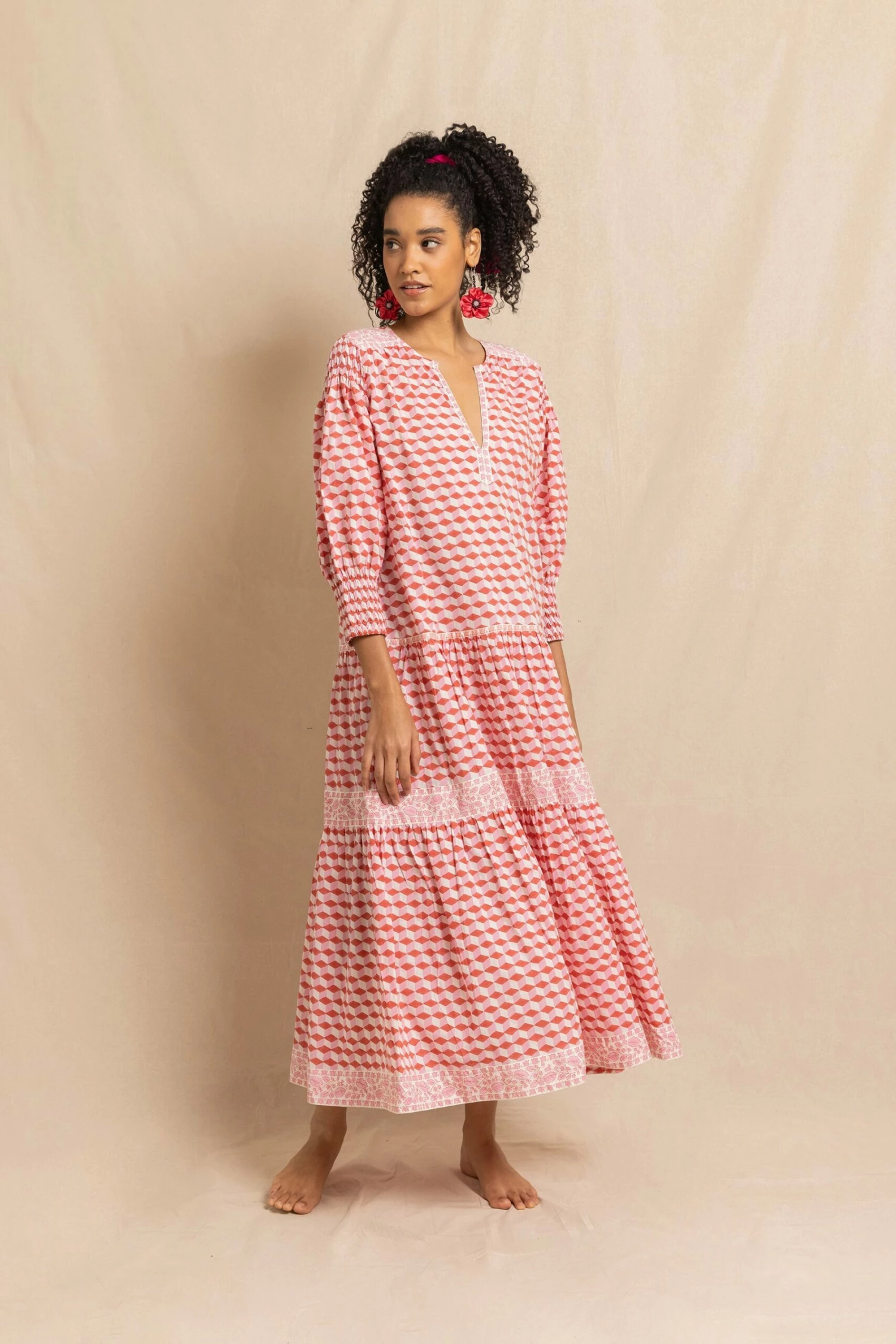 Eve Dress In Coral Falling Blocks 3 Eve Dress In Coral Falling Blocks - Image 3