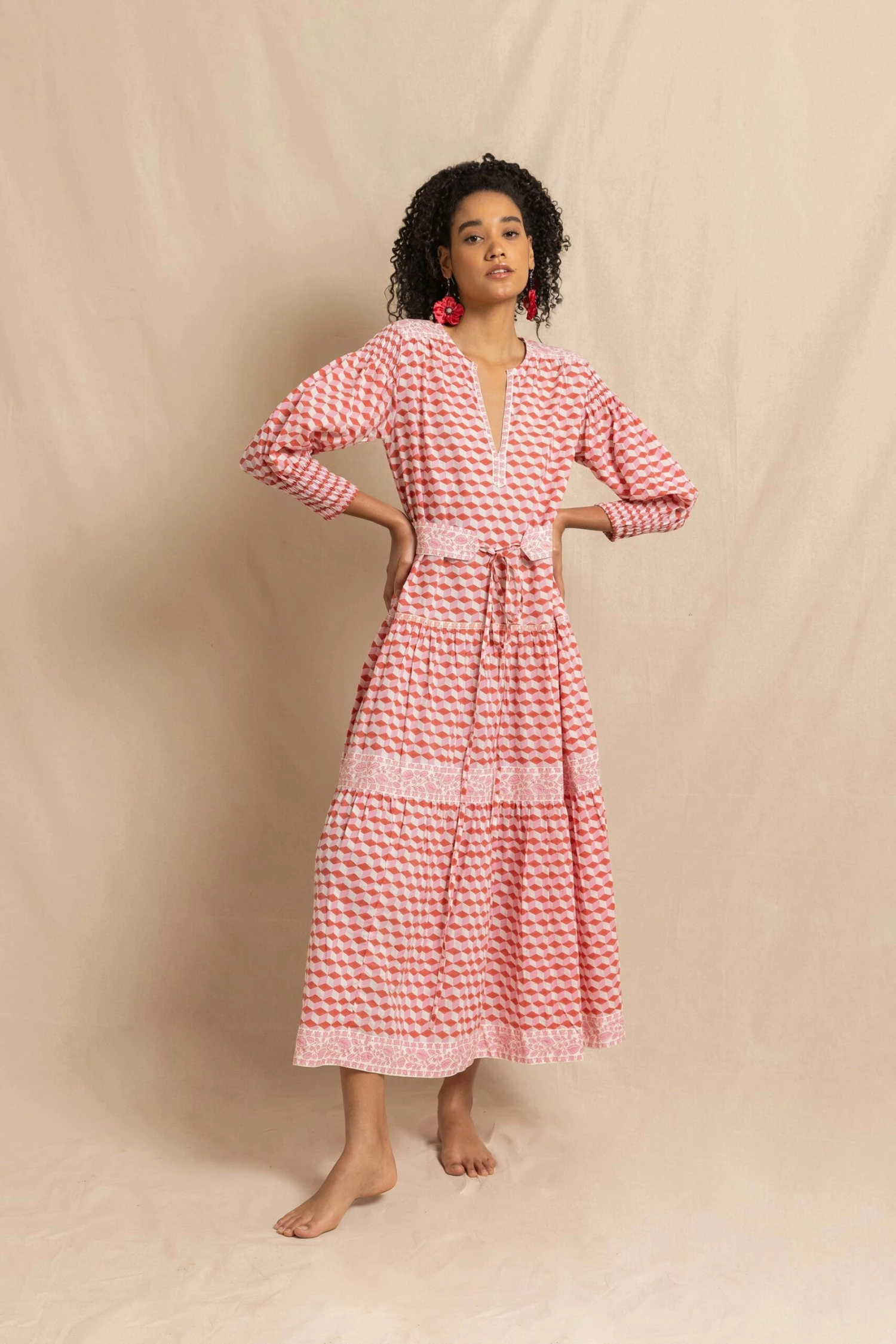 Eve Dress In Coral Falling Blocks 2 Eve Dress In Coral Falling Blocks - Image 2