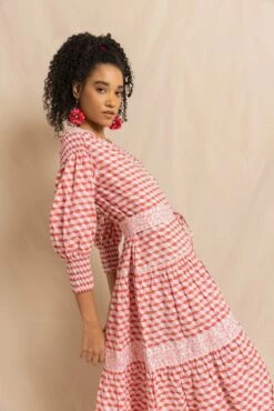 Eve Dress In Coral Falling Blocks