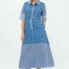3/4 Shirt Dress Midi- Gingham Navy
