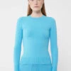 Aqua Peachskin Long Sleeve Crew Neck
