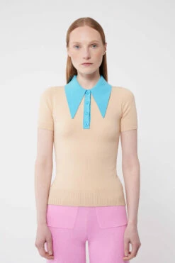 Fieno / Aqua Peachskin Short Sleeve Polo