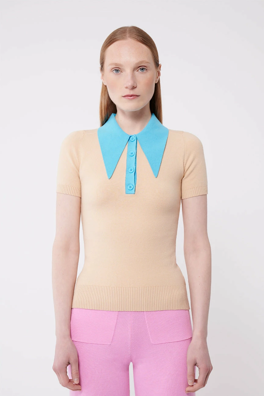 Fieno / Aqua Peachskin Short Sleeve Polo 1 Fieno / Aqua Peachskin Short Sleeve Polo