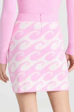 Sweet Pink/ White Waves Peachskin Mini Skirt -Cheap Tuke Bazaar Store JoosTricot Waves print mini skirt back