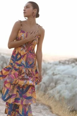 Tie Strap Smocked Midi- Kruger Saffron -Cheap Tuke Bazaar Store KrugerSaffron TieStrapSmocekdMidi 2