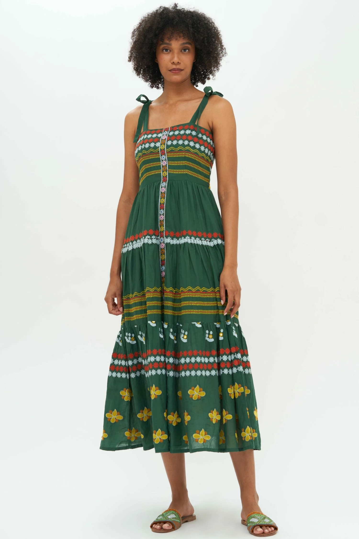 Tie Strap Embroidered Midi- Lucknow Green 1 Tie Strap Embroidered Midi- Lucknow Green