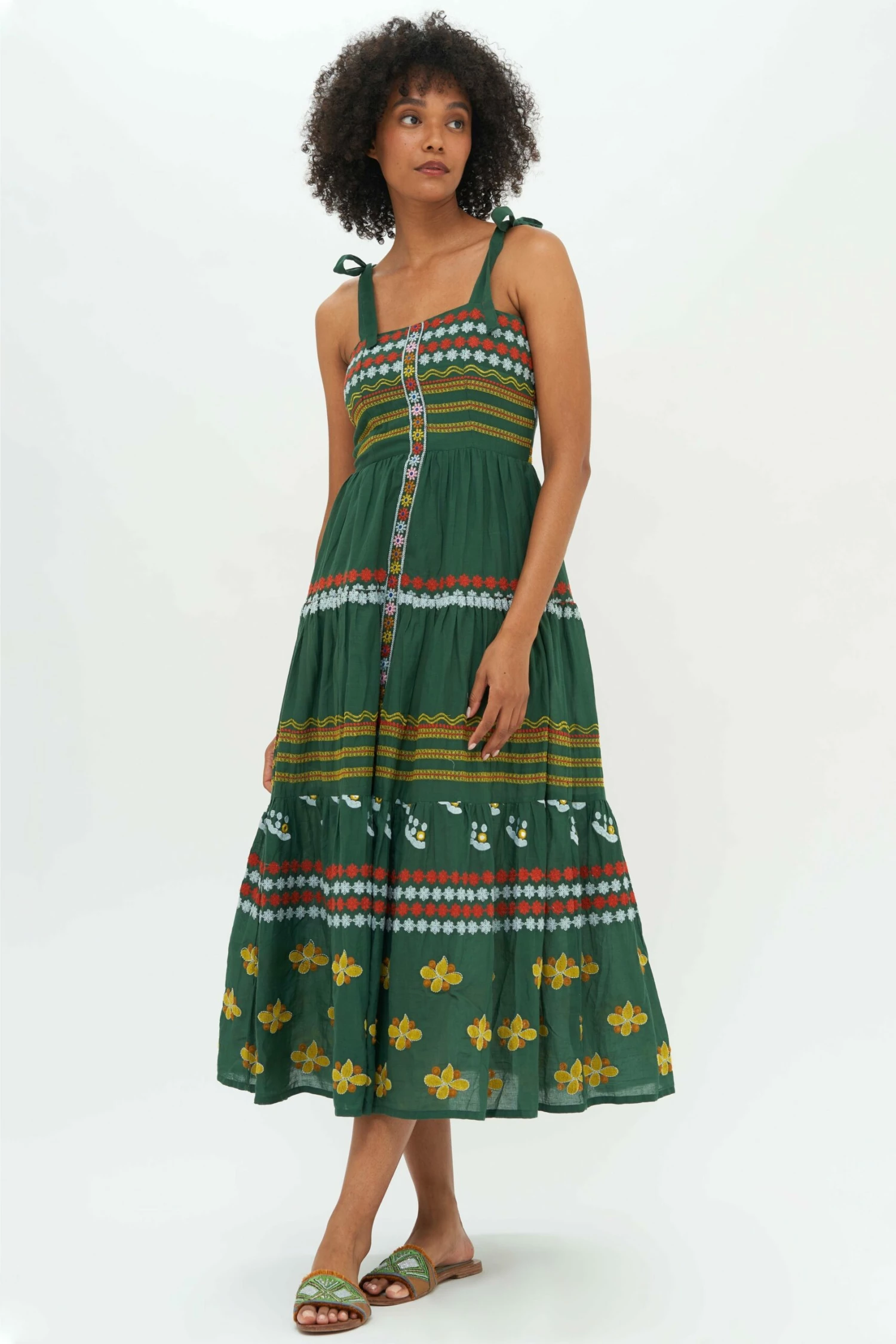 Tie Strap Embroidered Midi- Lucknow Green 5 Tie Strap Embroidered Midi- Lucknow Green - Image 5