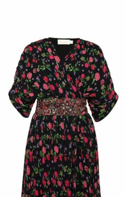 Recycled Plisse Belted Maxi -Cheap Tuke Bazaar Store NA049 BlackWildberry 3