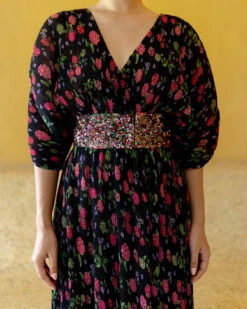 Recycled Plisse Belted Maxi -Cheap Tuke Bazaar Store NA049 BlackWildberry 6