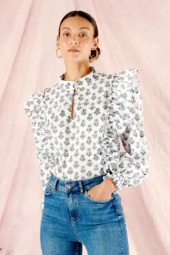 Milly Ruffle Shirt In Iris