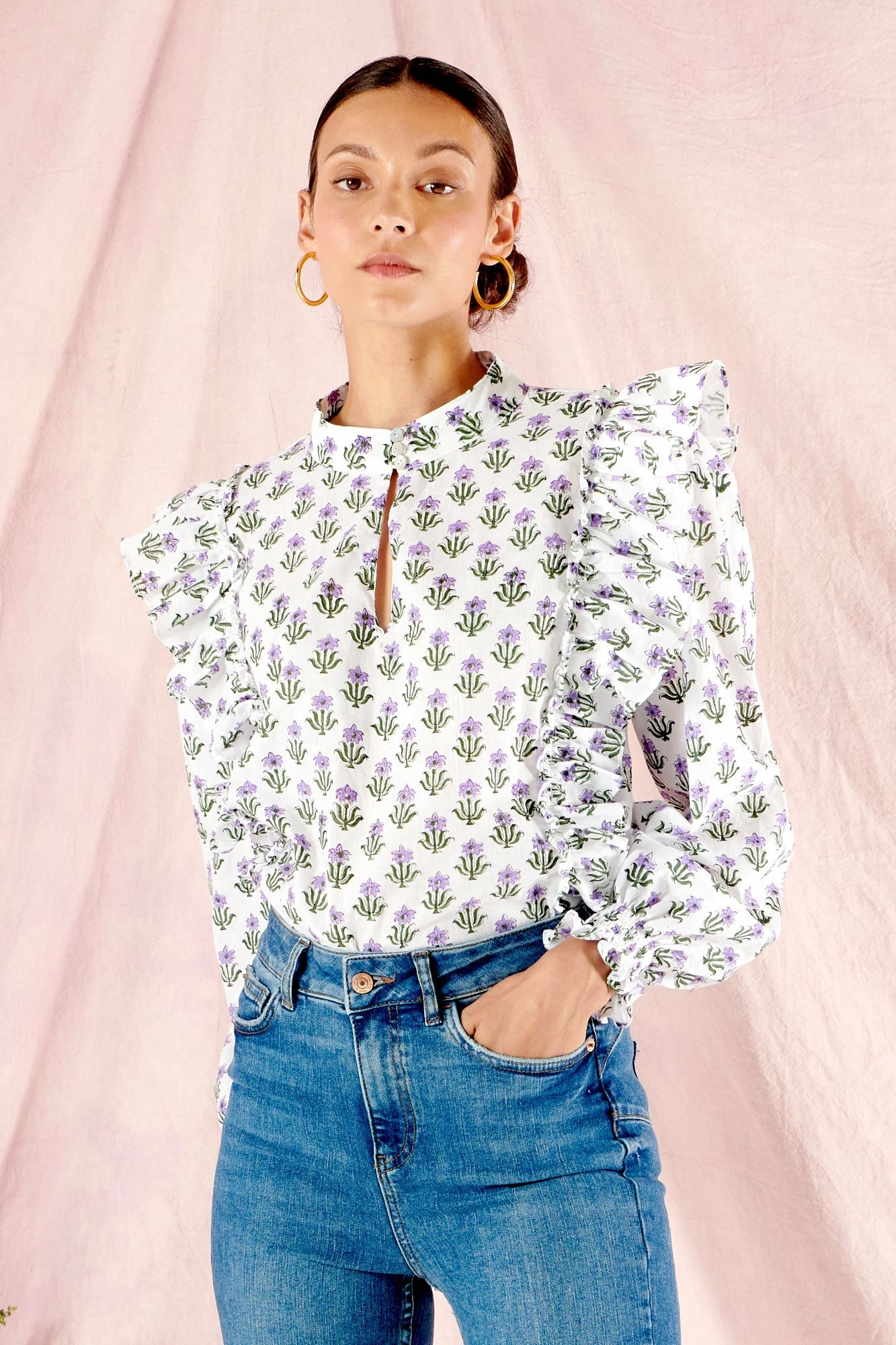 Milly Ruffle Shirt In Iris 1 Milly Ruffle Shirt In Iris