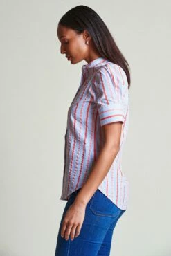 The Short Sleeve Puffed Shoulder Shirt 8 The Short Sleeve Puffed Shoulder Shirt -Cheap Tuke Bazaar Store ShortSleevePuffedShoulderShirt Coral BlueStripes 2