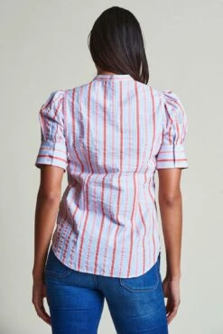 The Short Sleeve Puffed Shoulder Shirt 9 The Short Sleeve Puffed Shoulder Shirt -Cheap Tuke Bazaar Store ShortSleevePuffedShoulderShirt Coral BlueStripes 3