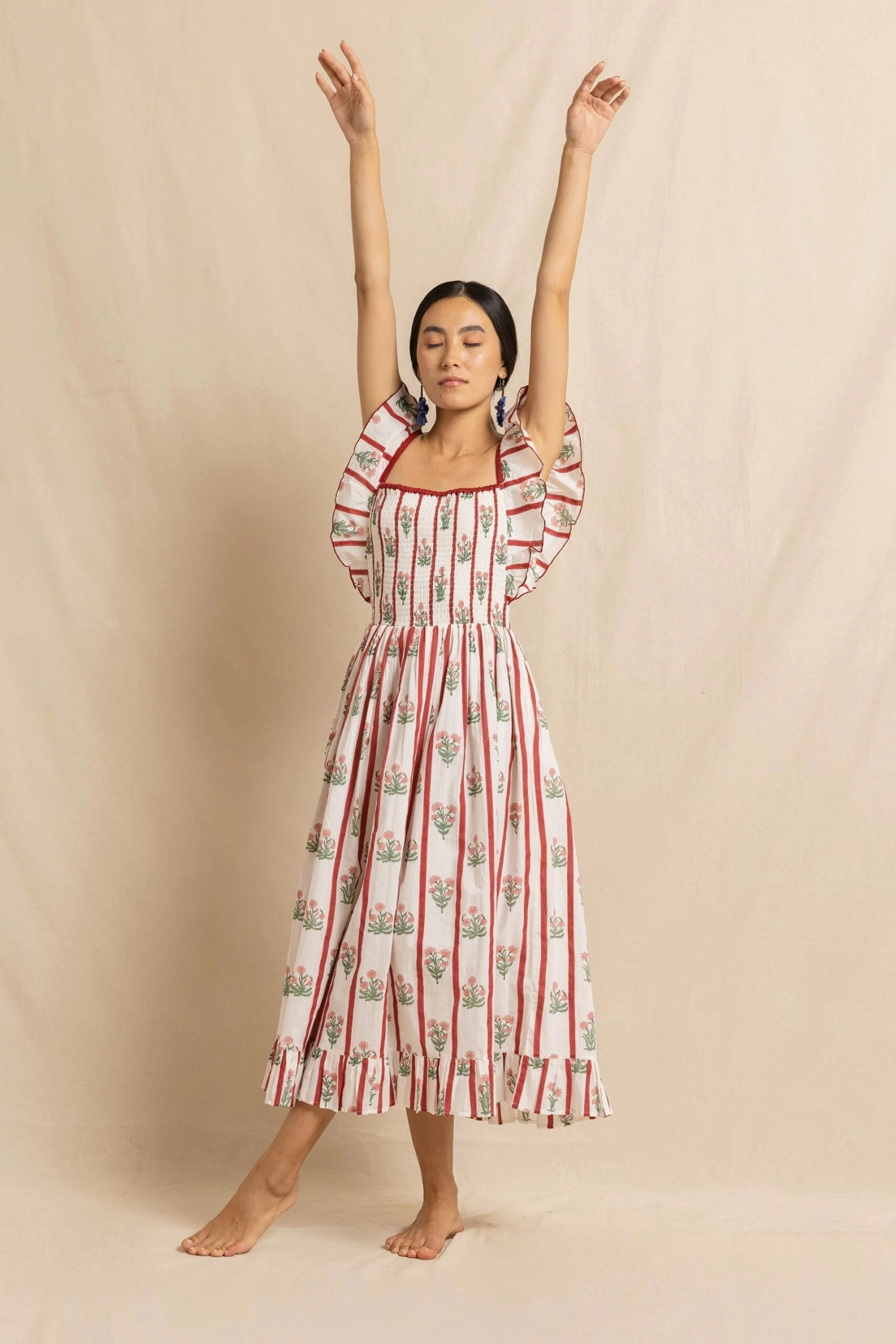 Tess Dress In Red Jaipur Flower Stripe 5 Tess Dress In Red Jaipur Flower Stripe - Image 5