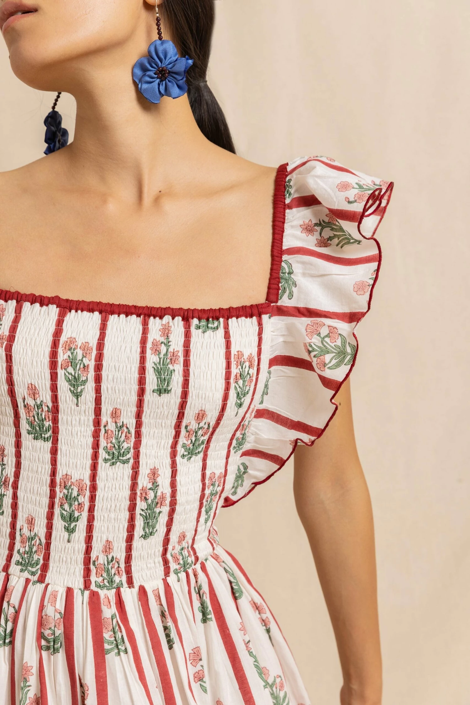 Tess Dress In Red Jaipur Flower Stripe 3 Tess Dress In Red Jaipur Flower Stripe - Image 3