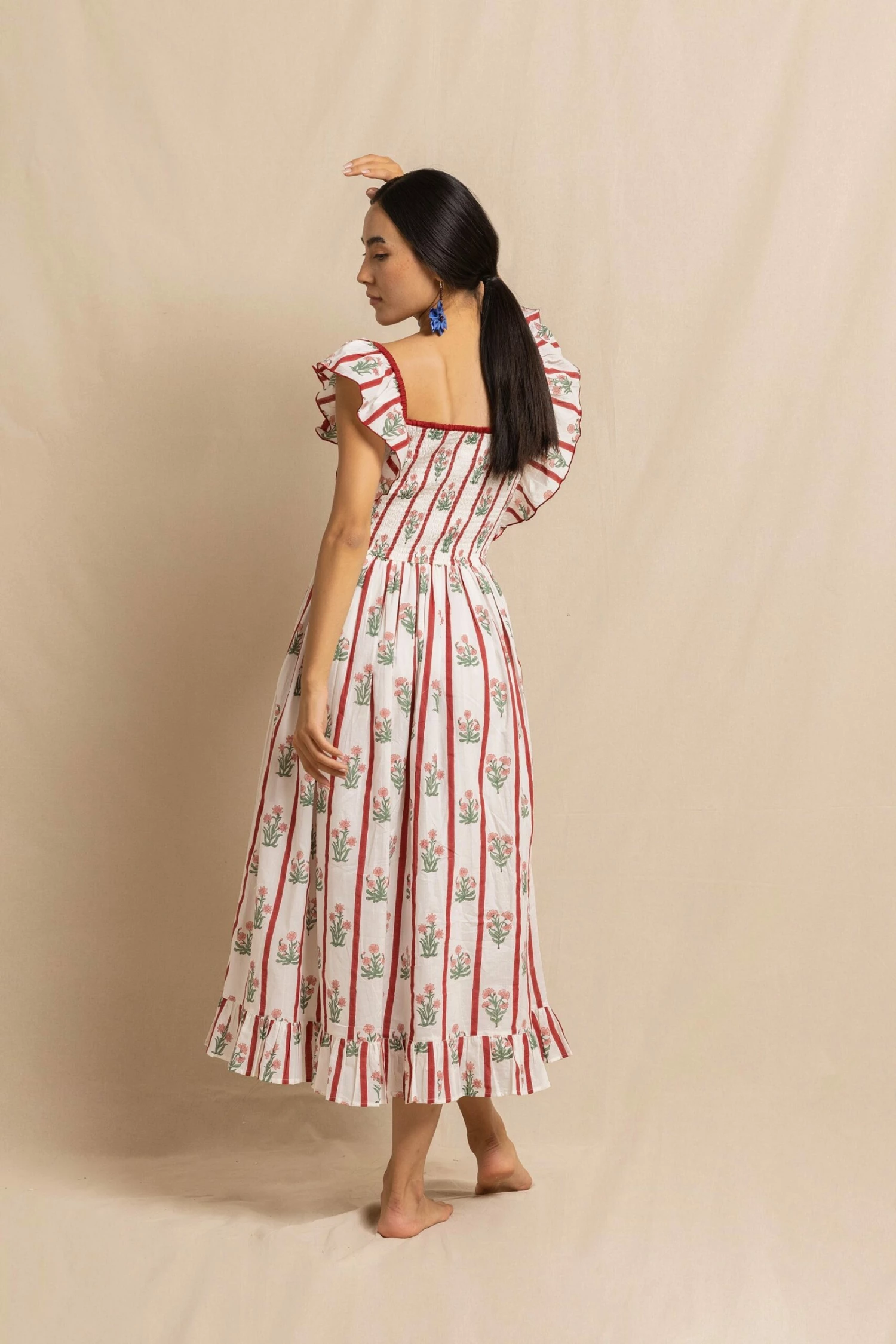 Tess Dress In Red Jaipur Flower Stripe 4 Tess Dress In Red Jaipur Flower Stripe - Image 4