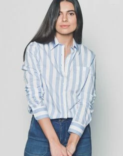 The Boyfriend Shirt -Cheap Tuke Bazaar Store TheShirtbyRochelleBehrens Womens WideSkyBlueWhiteStripe TheClassicCollection TheBoyfriendShirt 5 36e7682c 63d6 40cb bf18 3dffdade7229