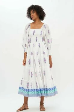 Smocked Top Ruffle Midi- Zohar Blue