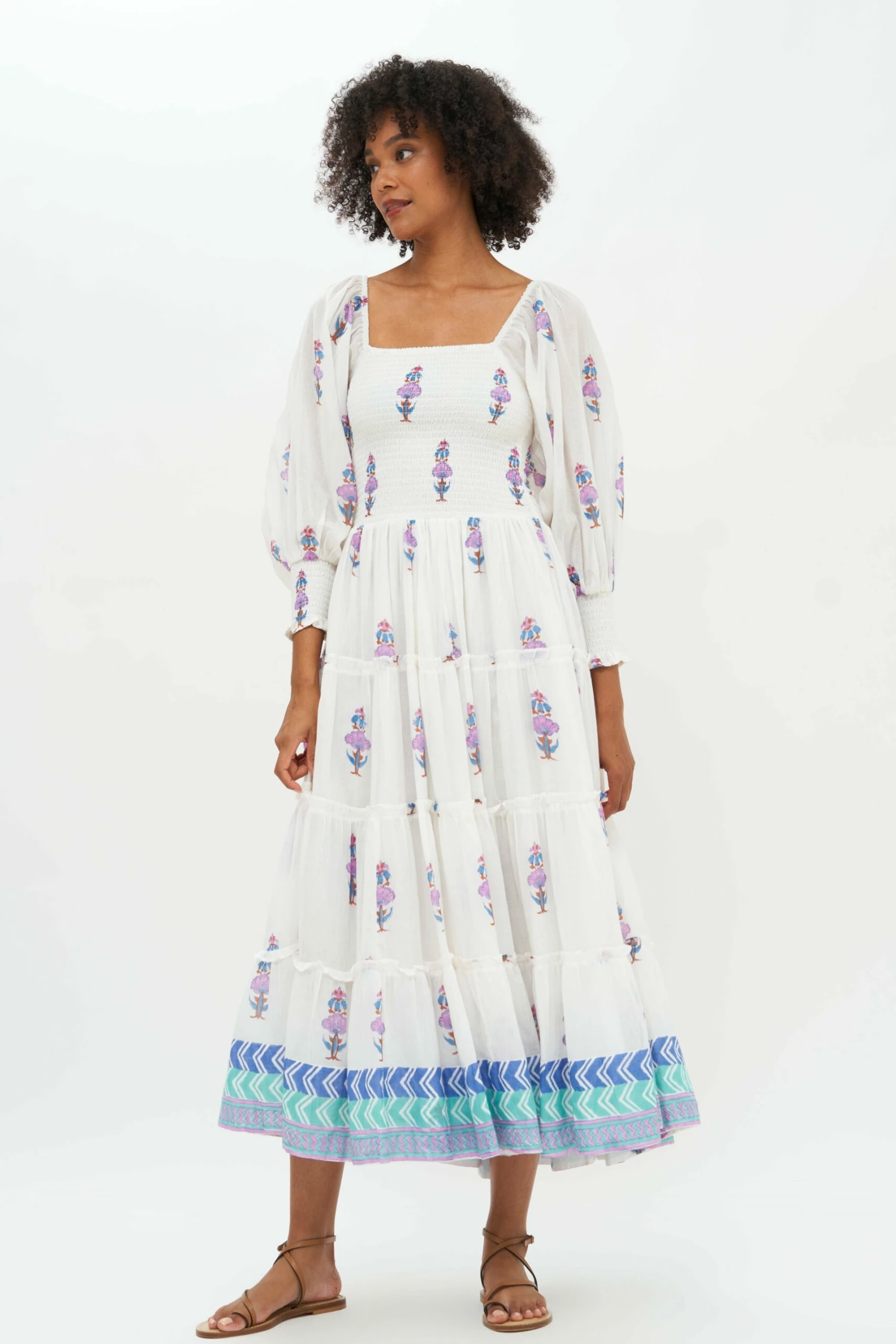 Smocked Top Ruffle Midi- Zohar Blue 1 Smocked Top Ruffle Midi- Zohar Blue