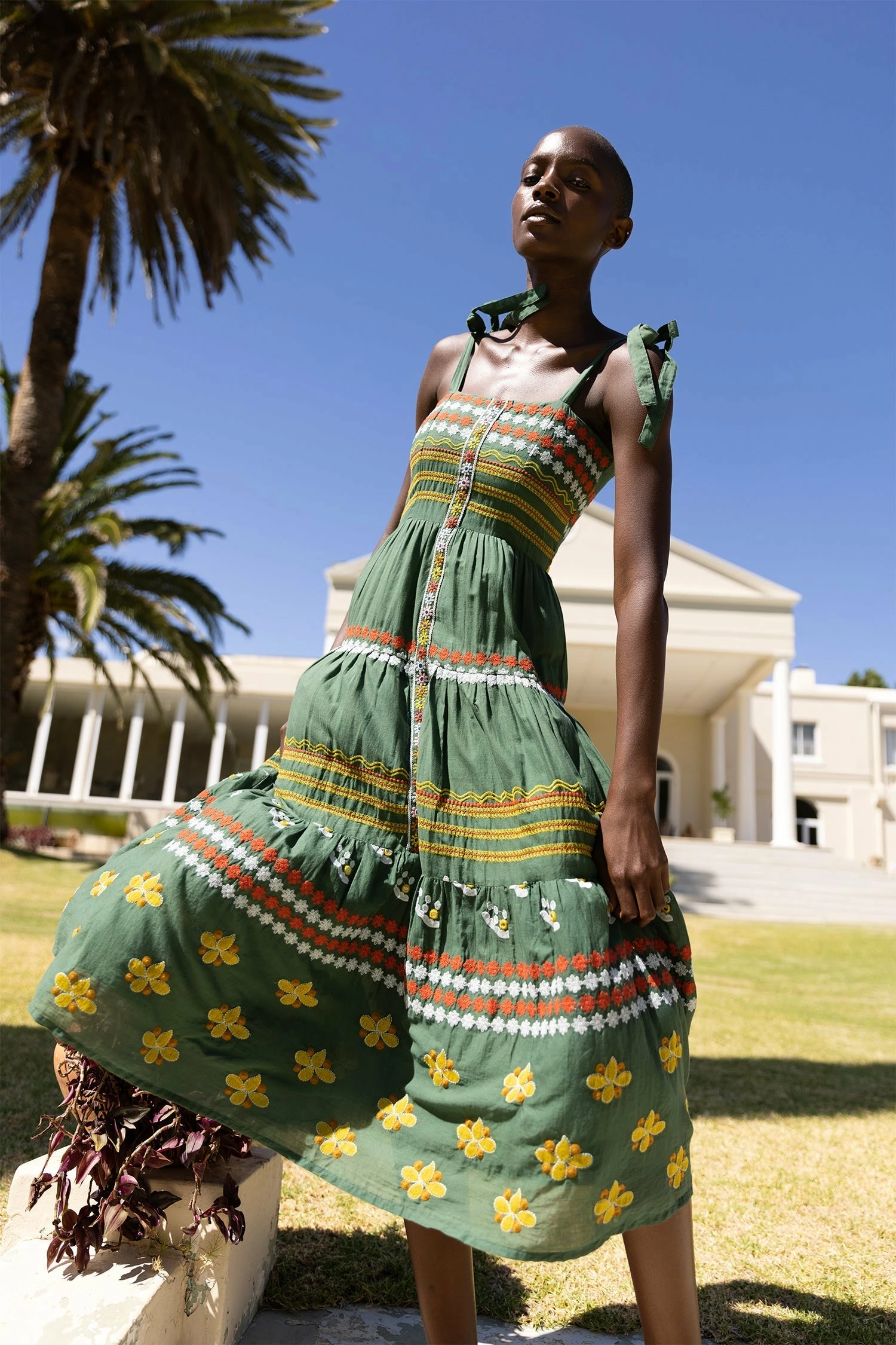 Tie Strap Embroidered Midi- Lucknow Green 2 Tie Strap Embroidered Midi- Lucknow Green - Image 2