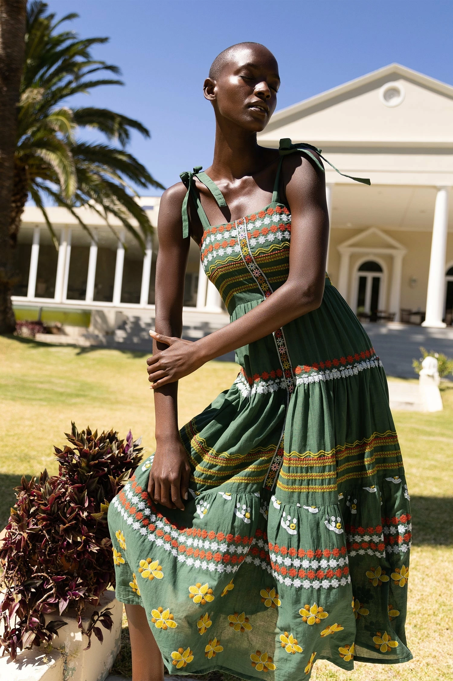 Tie Strap Embroidered Midi- Lucknow Green 3 Tie Strap Embroidered Midi- Lucknow Green - Image 3