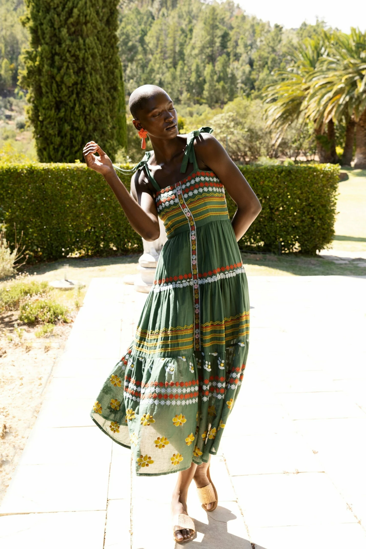 Tie Strap Embroidered Midi- Lucknow Green 4 Tie Strap Embroidered Midi- Lucknow Green - Image 4